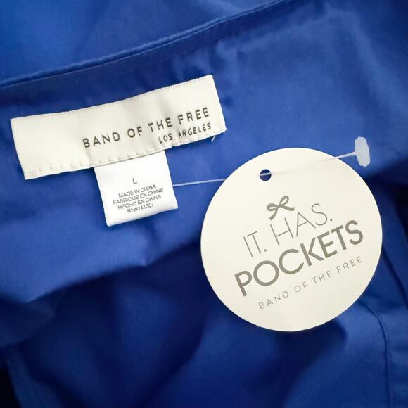 BAND OF THE FREE | Lapis Blue Babydoll Dress Bow Front Puffed Sleeves | Large - Picture 7 of 8